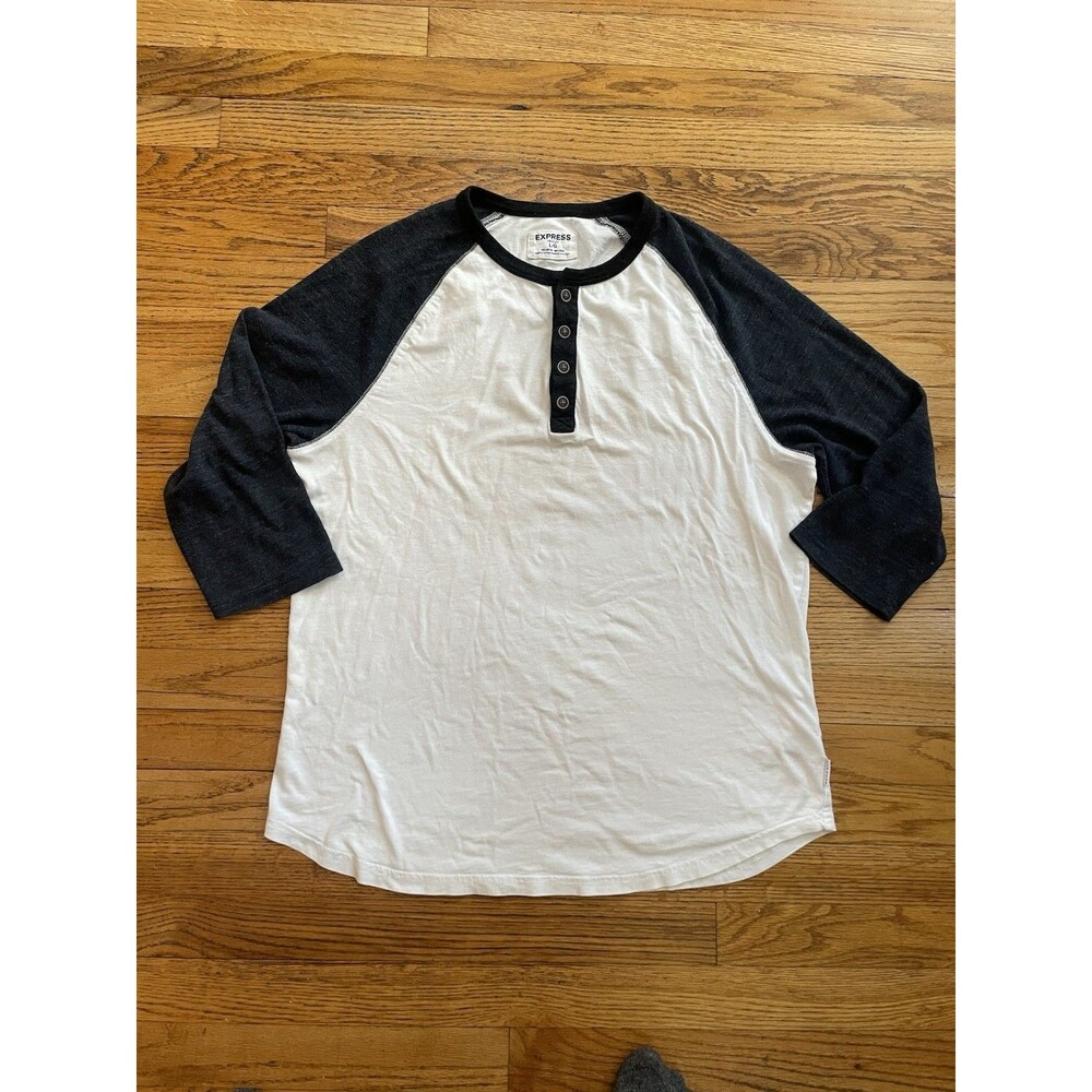 Express Men’s XL Henley Shirt White Black 3/4 Sleeve Casual Top